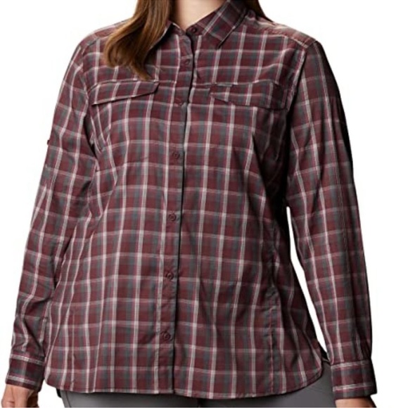 Columbia Tops - 🆕Columbia Women's Silver Ridge Lite Long Sleeve Shirt, Malbec Plaid, 1X